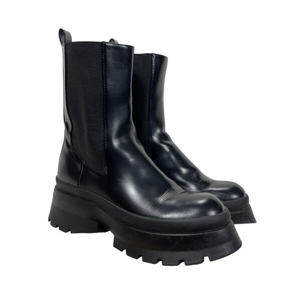 ZARA Platform Lug Sole Chelsea Boots Black Stretch Ankle Boot Size EUR 36 - Picture 2 of 12